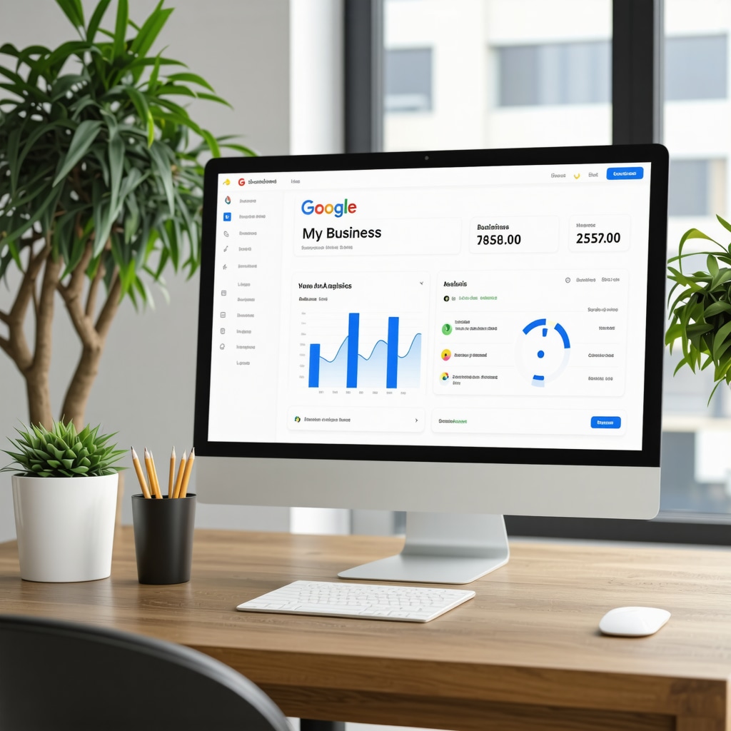 Business analyst reviewing GMB insights on a computer screen.
