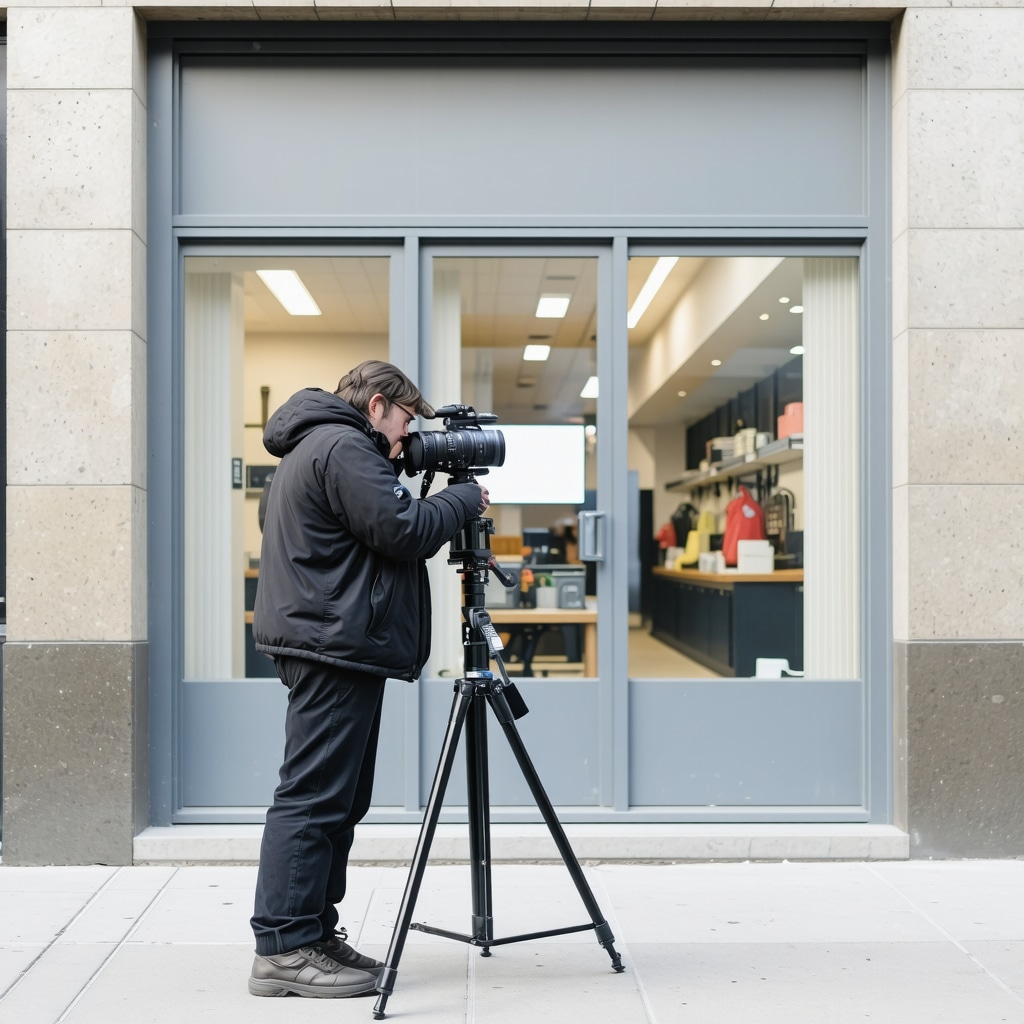 Professional capturing a business storefront for Google My Business profile