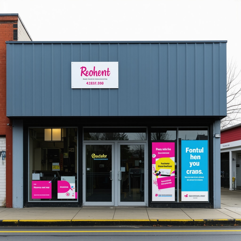 Vibrant storefront with community banners and personalized signage.