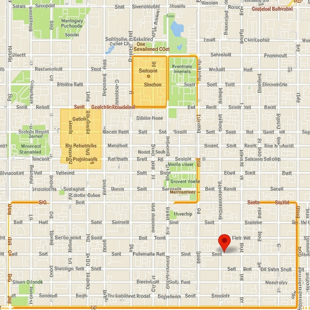 Neighborhood map highlighting local business areas for hyperlocal SEO