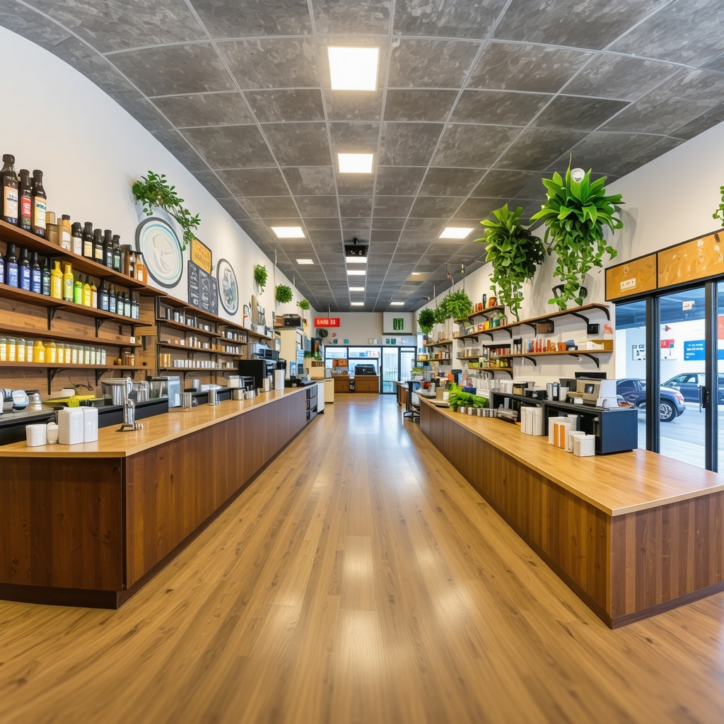 360-degree virtual tour image showing augmented reality overlays inside a local business enhancing user engagement