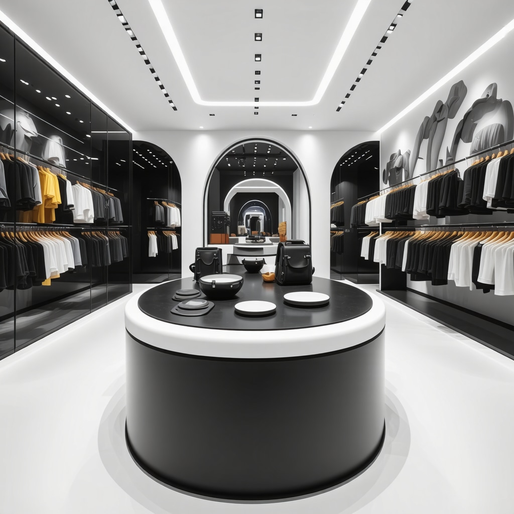 Futuristic retail store showcasing AR and 3D visuals for local SEO.