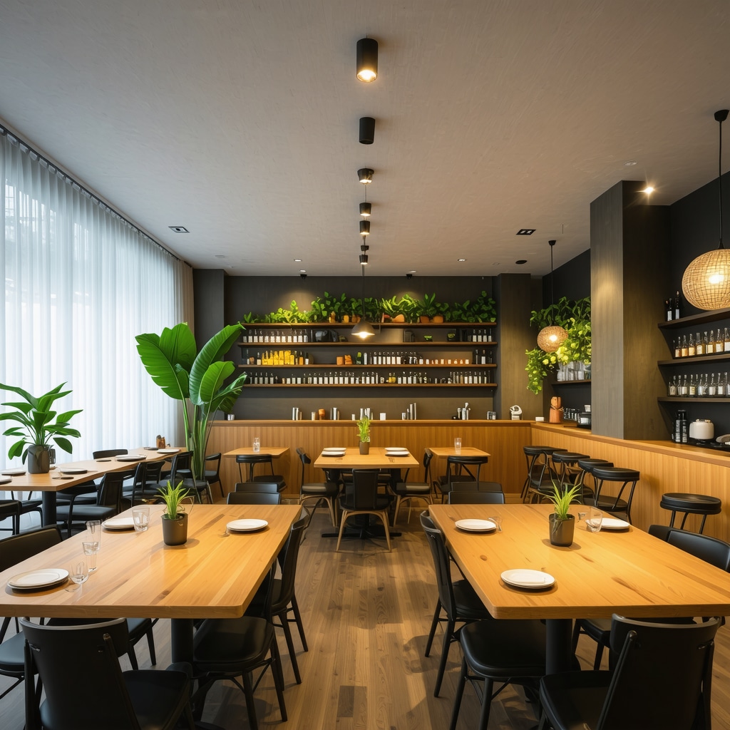 360-degree virtual tour interface showcasing a local restaurant interior for SEO enhancement
