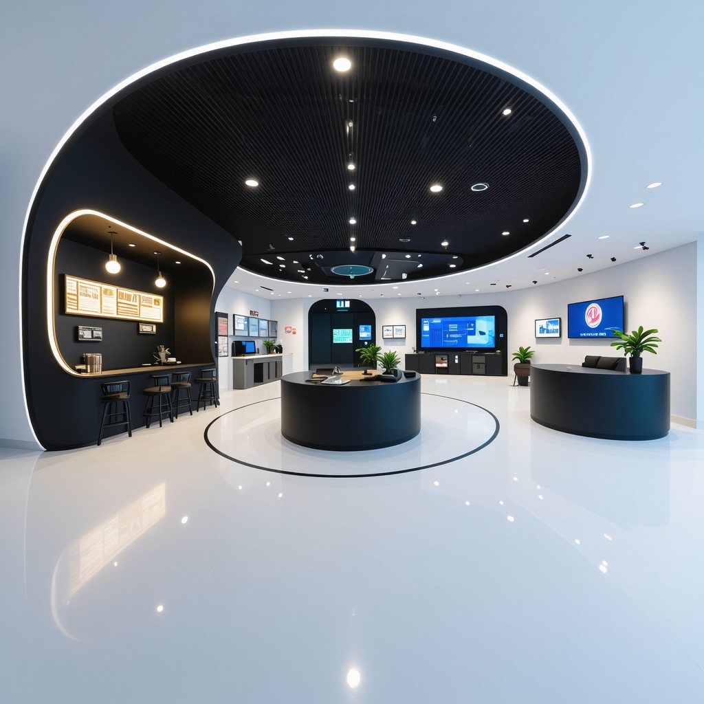 Futuristic virtual tour showcasing a local business with augmented reality features