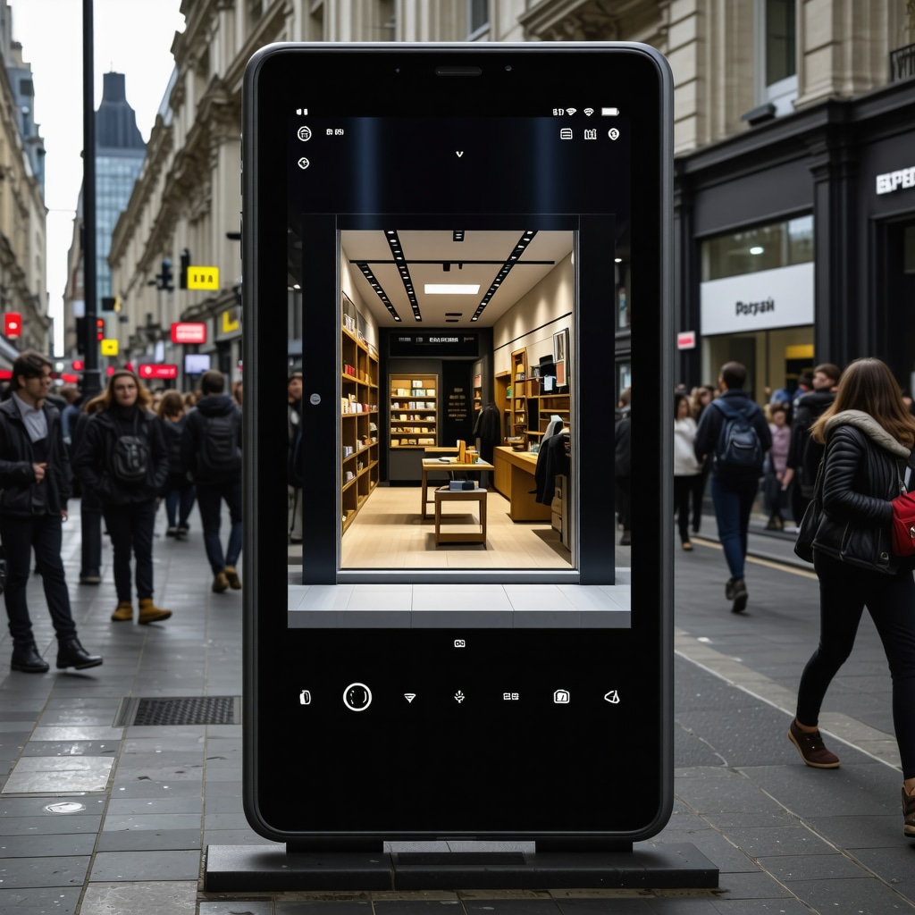 AR interface with virtual storefront in cityscape
