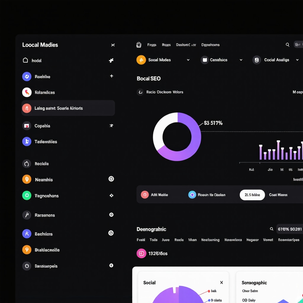 Screenshot of a comprehensive dashboard displaying GMB, social media, and demographic analytics for local SEO