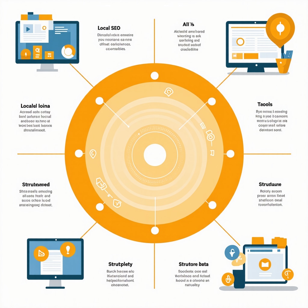 Diagram showing integration of schema markup, hyperlocal data, and AI verification in local SEO.