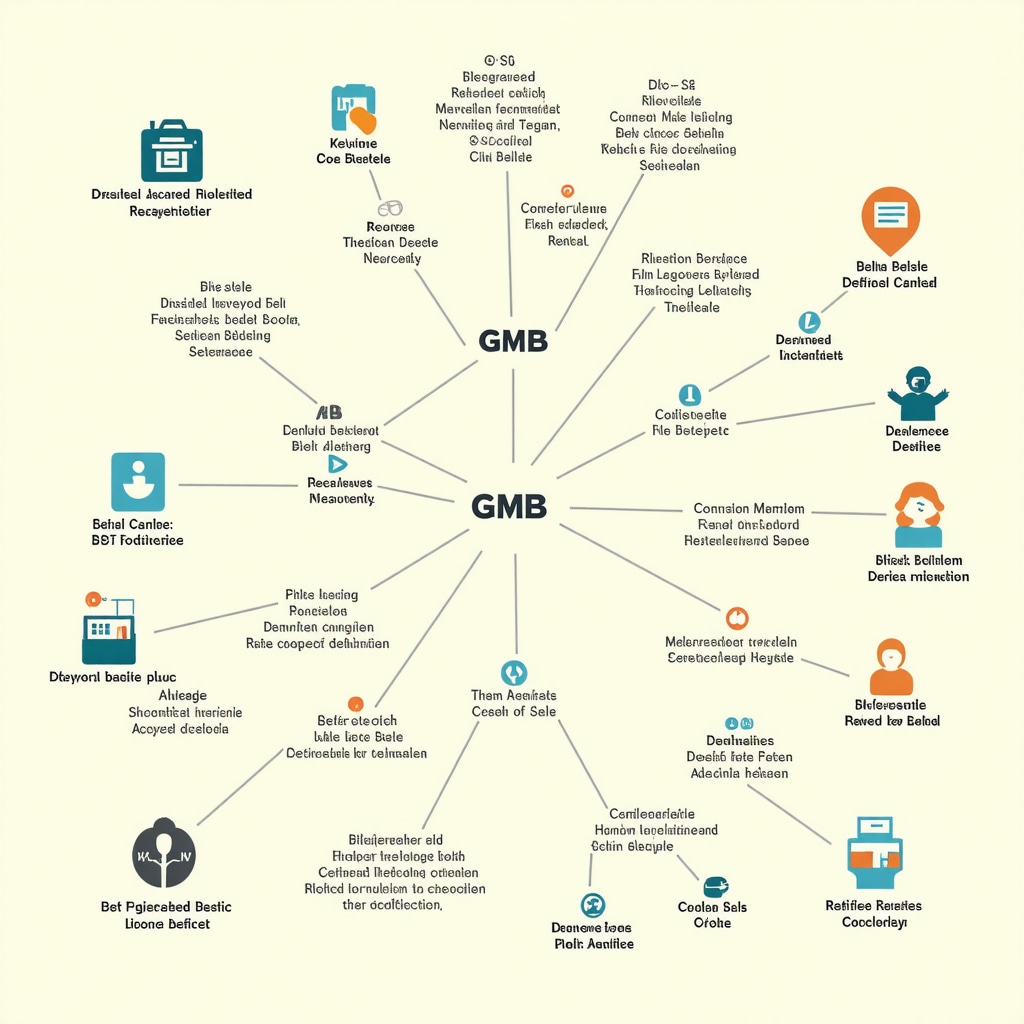 Diagram showing interconnected keyword clusters for local SEO and GMB optimization.