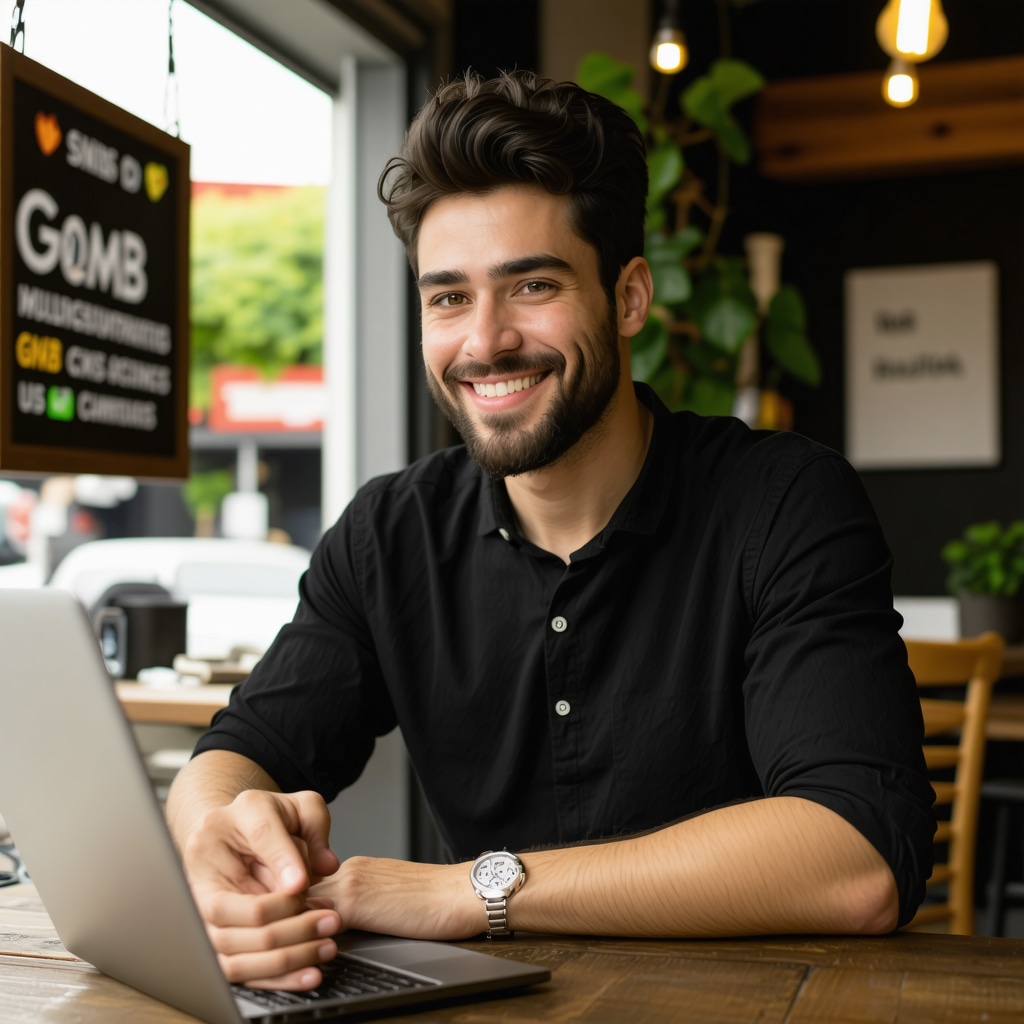 Small business owner creating engaging Google My Business post with images and videos