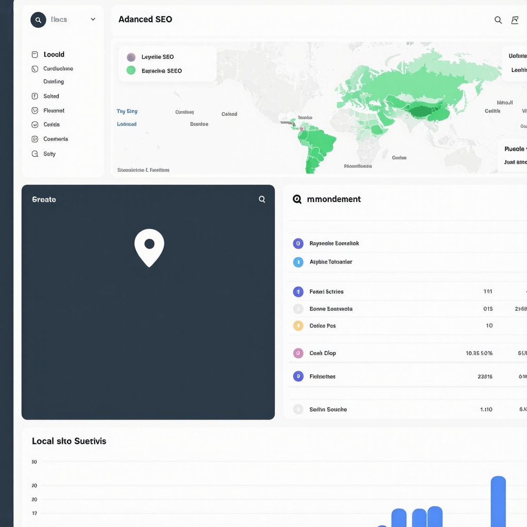Screenshot of an advanced local SEO analytics dashboard showing maps and data charts