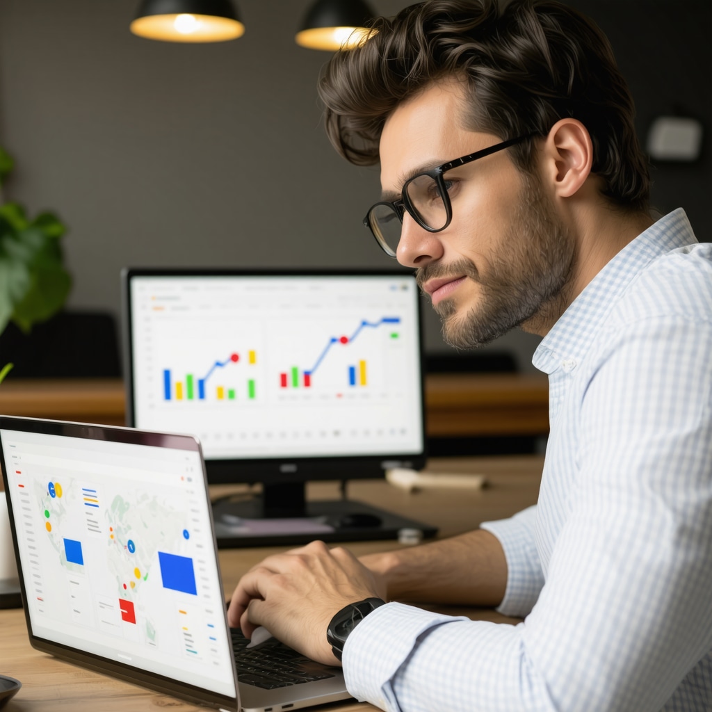 Business owner analyzing local SEO data and Google Maps rankings