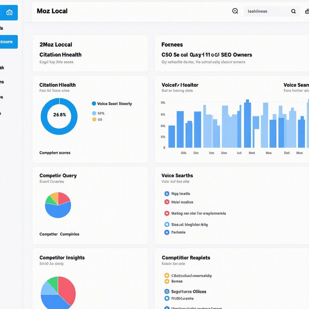 Screenshot of Moz Local dashboard showing citation health metrics and voice search optimization data
