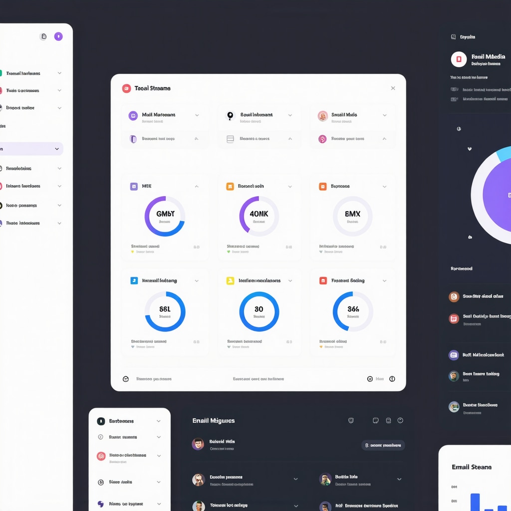 A digital dashboard showing real-time data streams from GMB, social media, and email campaigns for local SEO analysis.