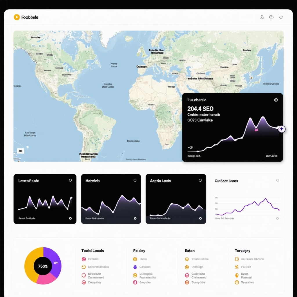 Analytics dashboard displaying local search trends, keywords, and user engagement metrics