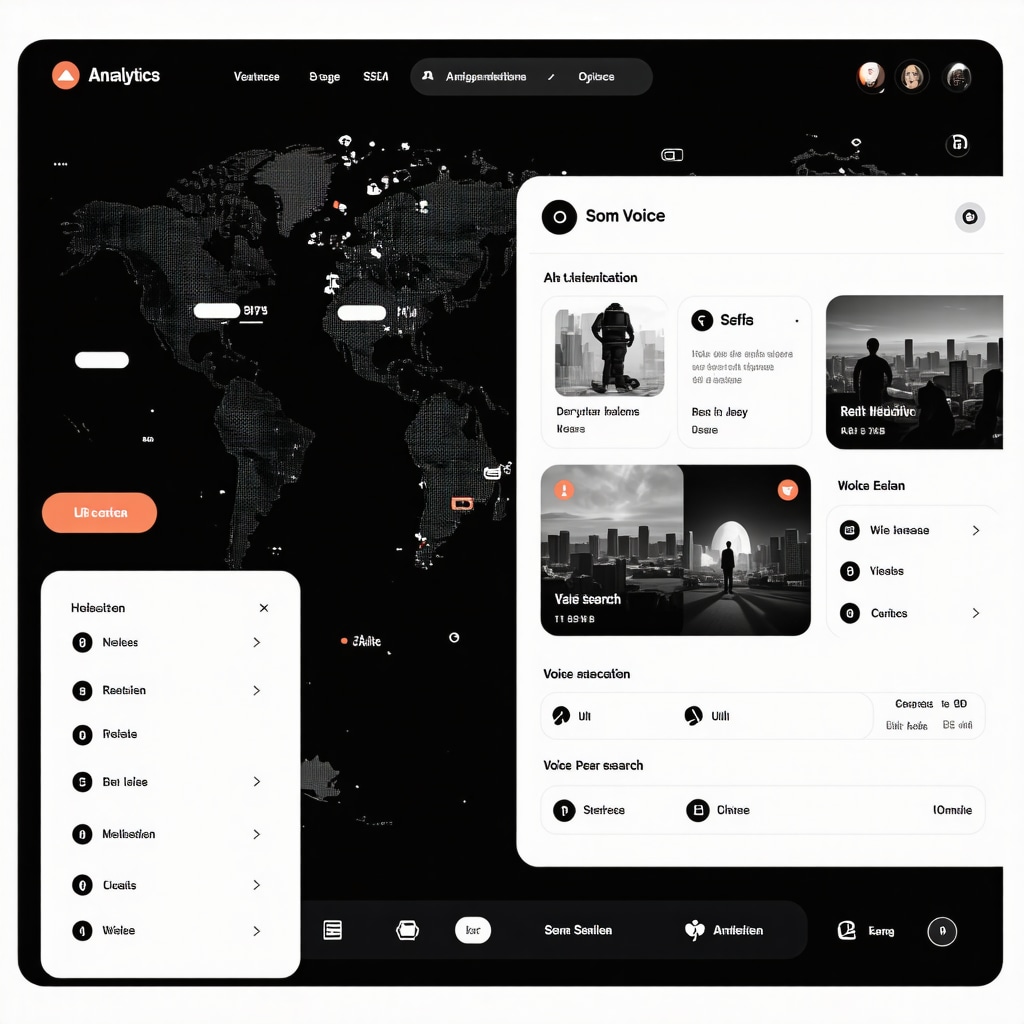 Futuristic local SEO analytics dashboard showcasing AI, AR, and voice search features