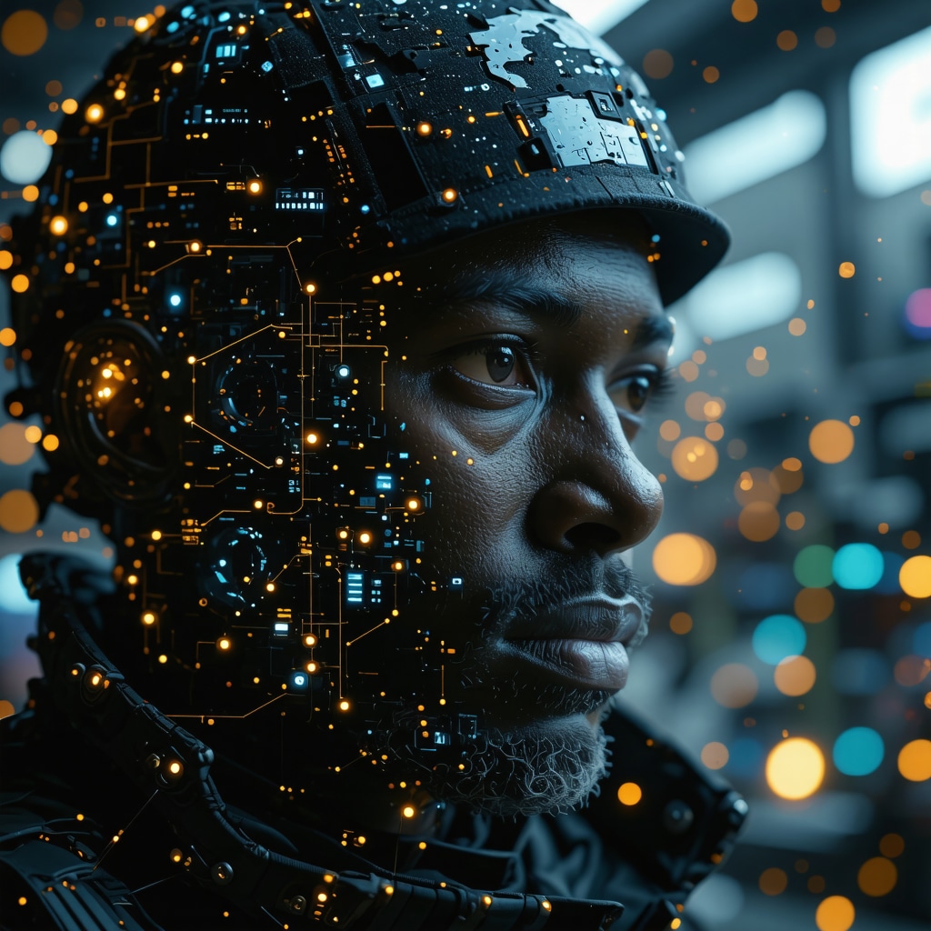 Futuristic verification methods including AI, blockchain, biometric scans in a business setting