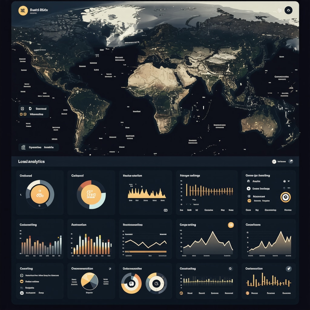 Futuristic dashboard showing AI analytics, multimedia integration, and local search data