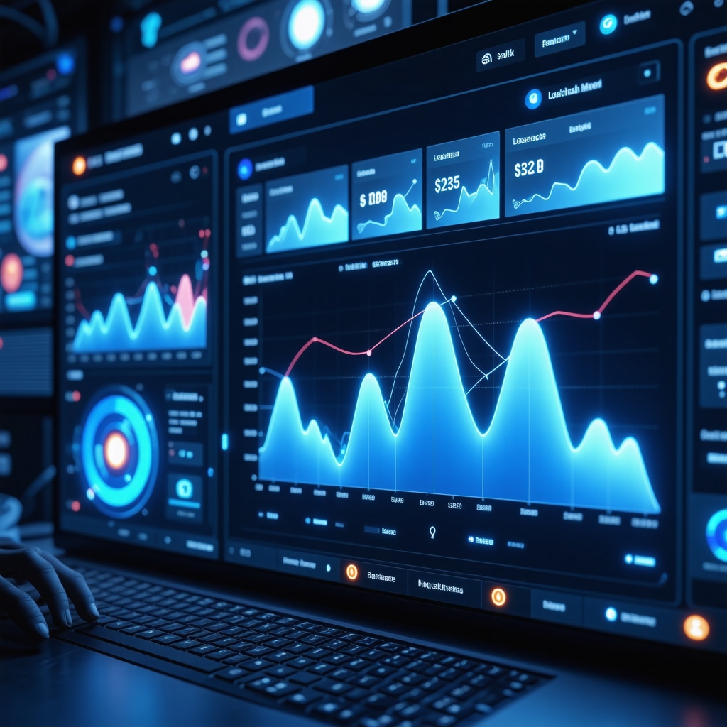 Digital dashboard showing predictive analytics and local SEO metrics for GMB optimization