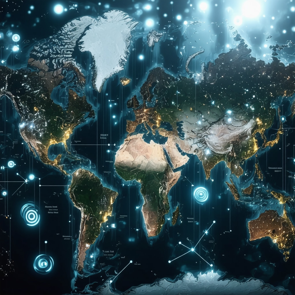 Futuristic digital map with analytics overlay illustrating predictive local SEO trends in 2025.