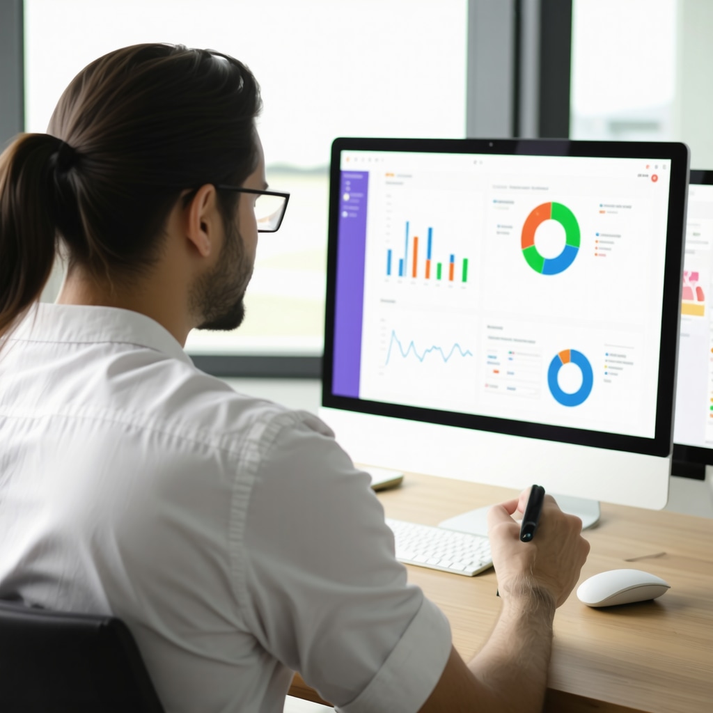 Business owner reviewing SEO analytics dashboard with review analysis tools
