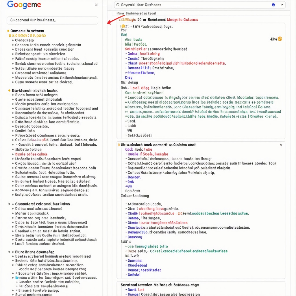 Illustration of schema markup code over GMB profile highlighting semantic clusters and structured data for local SEO.