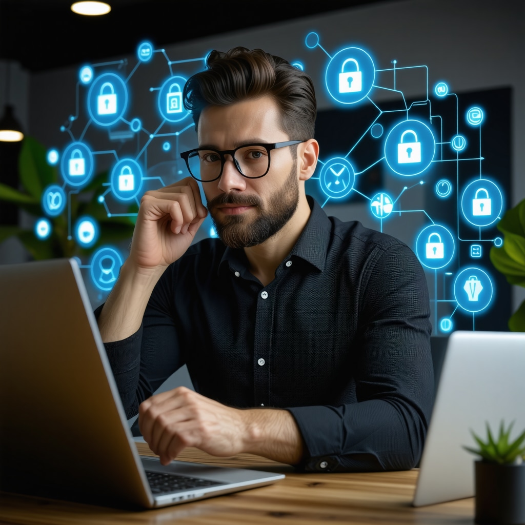 Business owner performing advanced verification steps for Google My Business listing in a modern office environment