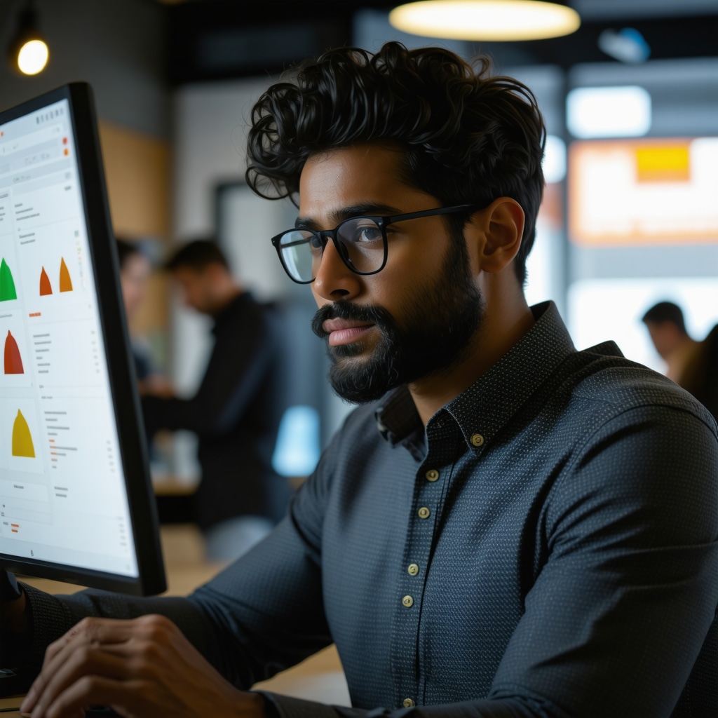 Business owner using sentiment analysis tools to improve local SEO