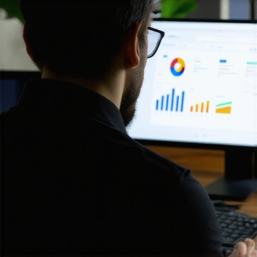 Business owner reviewing AI analytics dashboard with local SEO metrics