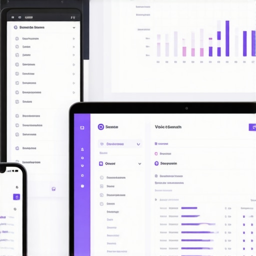 Illustration of AI analytics dashboard and voice search interfaces for local SEO