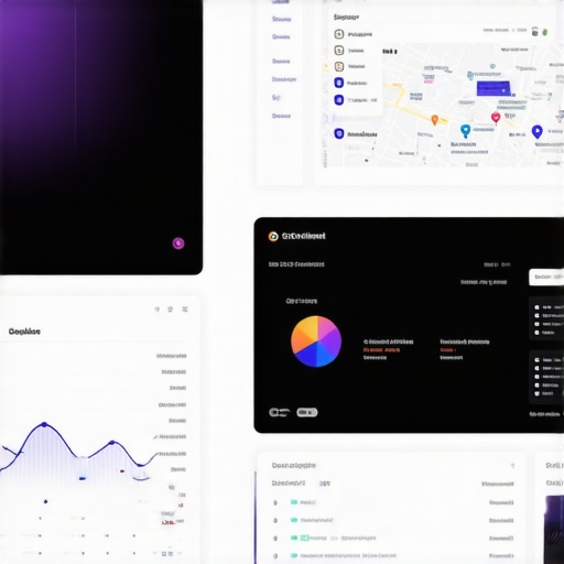 Futuristic dashboard showing local SEO analytics with maps and AI tools