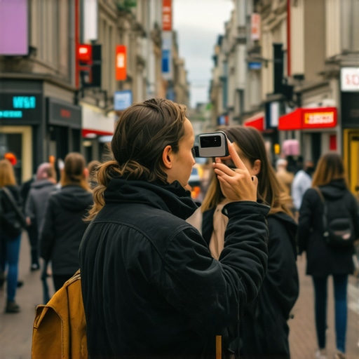 A customer using AR features at a local shop to explore products