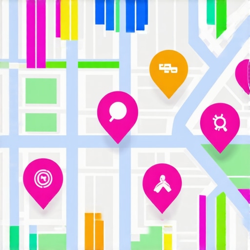Futuristic map with AR overlays highlighting local businesses