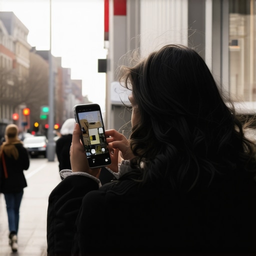 Person using AR app in urban neighborhood demonstrating local product visualization