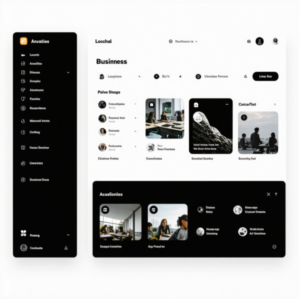 High-tech Google My Business profile management interface with AI analytics and multimedia elements