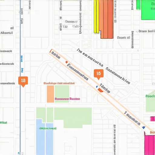 Digital map with data points and analytics overlays.