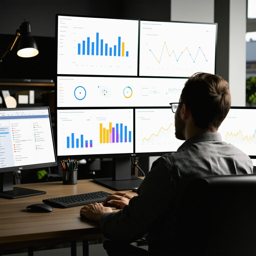Business analyst reviewing comprehensive local SEO metrics on digital dashboards
