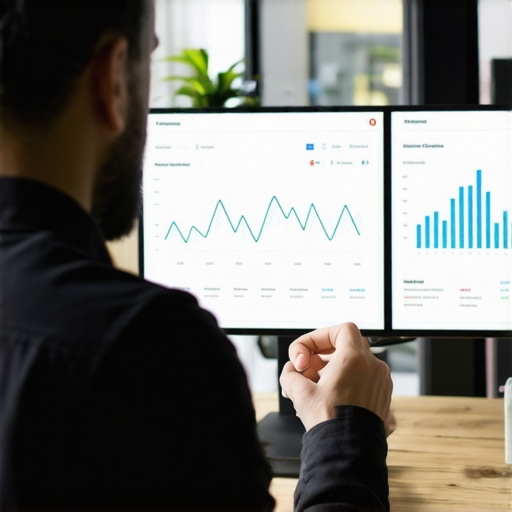 Business owner reviewing local SEO analytics dashboard on a computer.