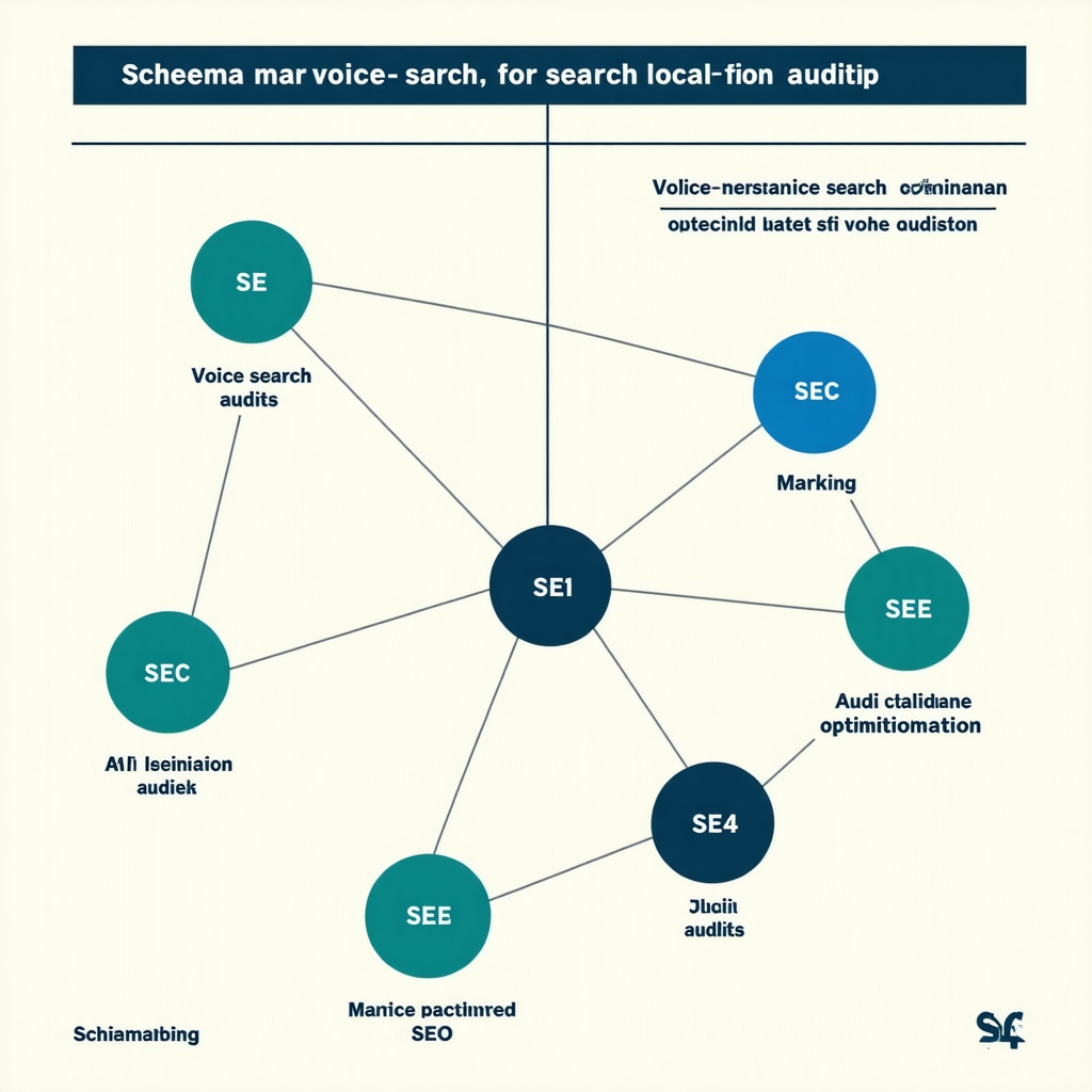 Diagram showing schema markup, voice search, and AI diagnostics for local SEO