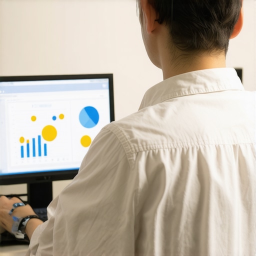 Business professional analyzing Google My Business keyword data on a laptop