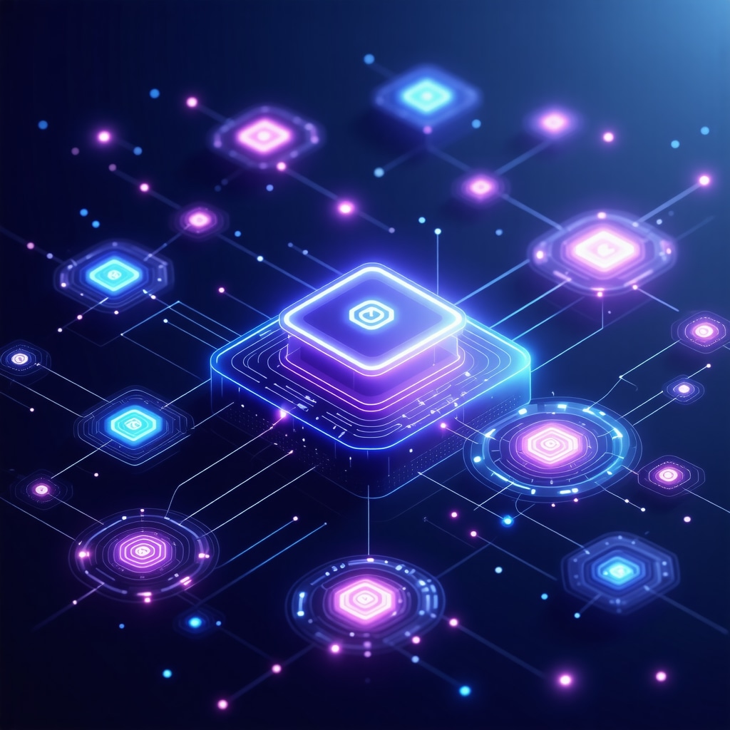 Futuristic blockchain system illustrating citation verification process for local SEO
