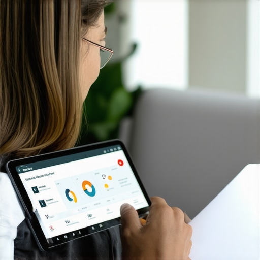 Business owner analyzing multimedia reviews and AI sentiment graphs on a tablet.