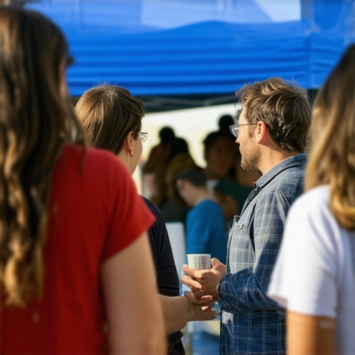 Business sponsoring community event with signage and active participation