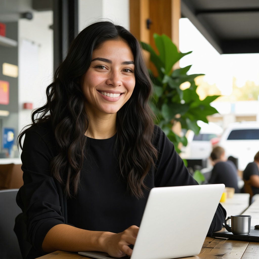 Business owner creating hyperlocal content in a vibrant neighborhood setting.