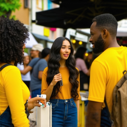 Business owner interacting with local community on a busy neighborhood street