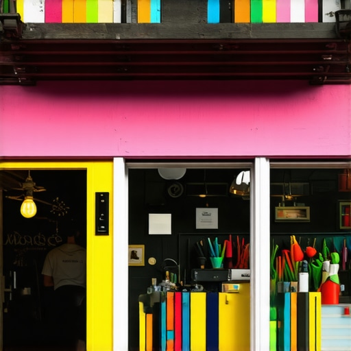 Local business storefront bustling with customers and community activity