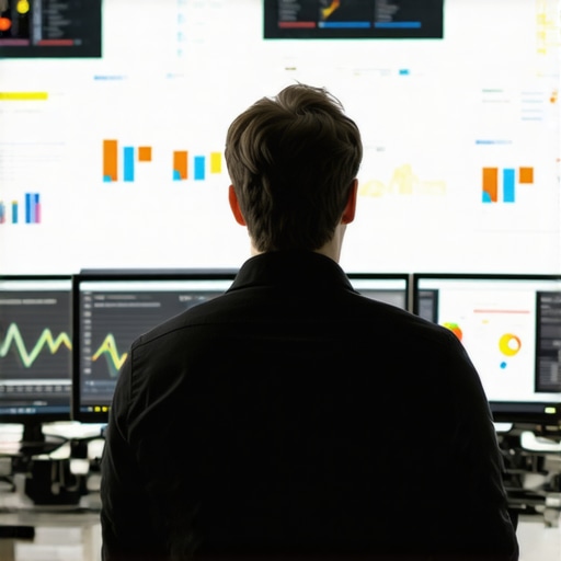 Marketing strategist analyzing consumer data and local trends on screens.