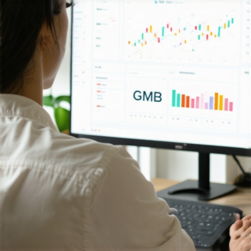 Marketing analyst reviewing Google My Business analytics on a screen.