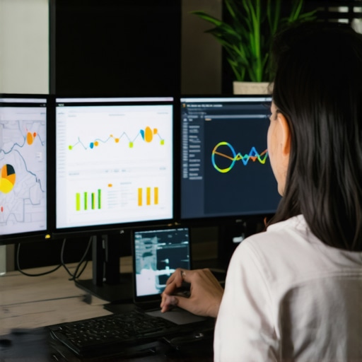 SEO expert reviewing local citation metrics on computer screens.