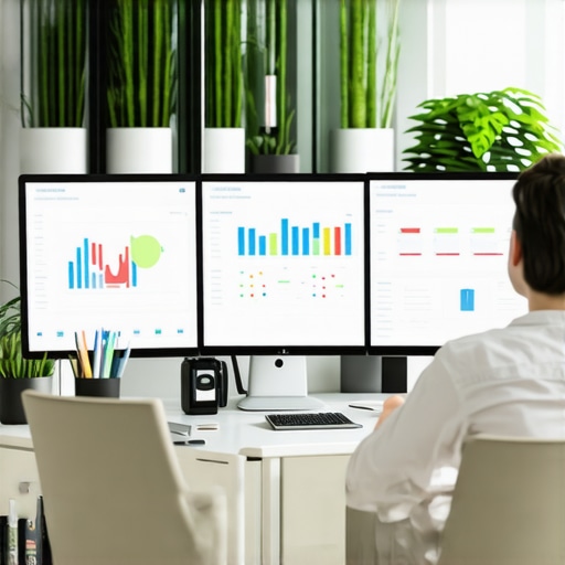 Digital marketing strategist reviewing local SEO analytics on multiple screens, focusing on Google My Business optimization.
