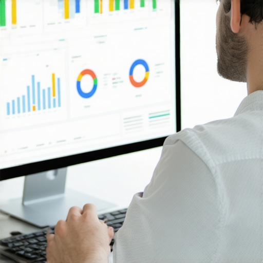 Digital marketer reviewing local SEO analytics on a computer screen.